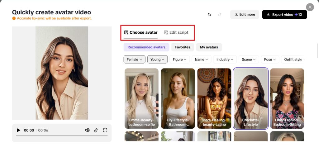 Insert an avatar and revise the script