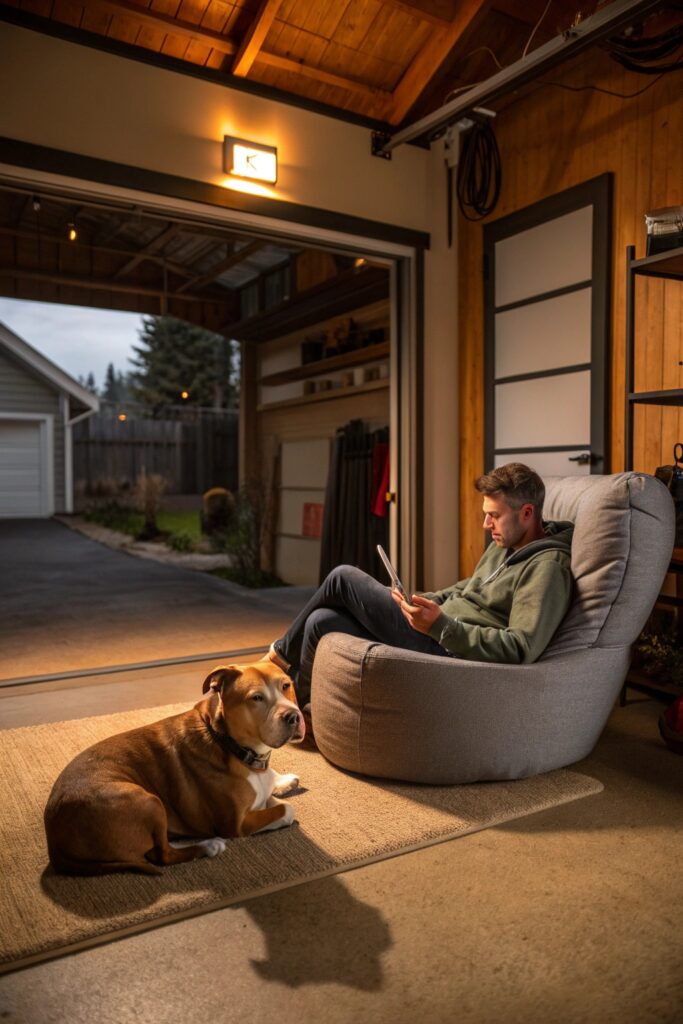 Shared Human-Pet Seating for dog in garage