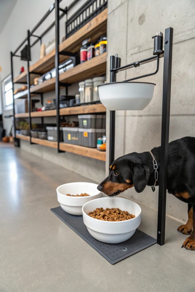 Wall-Mounted Feeding Stations in garage dog room