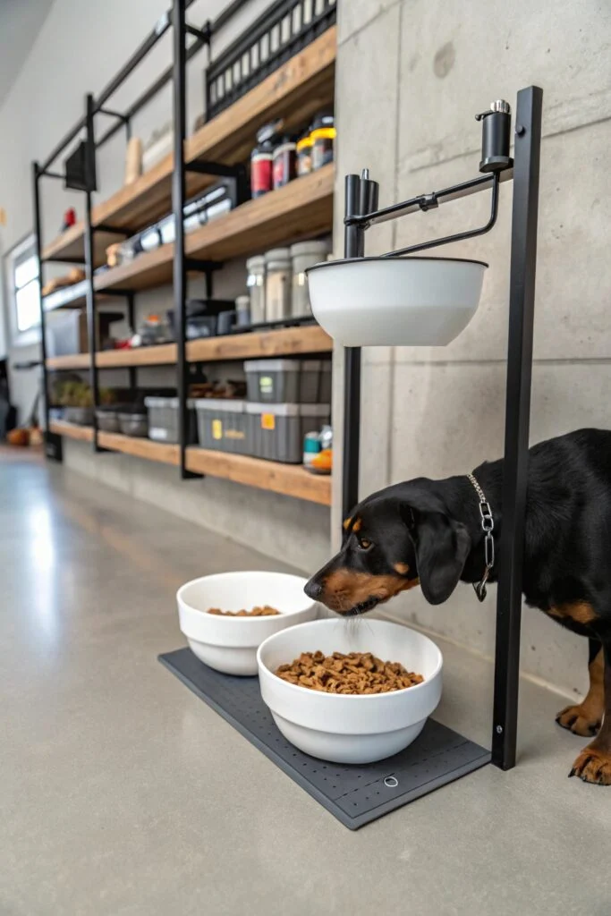 Wall-Mounted Feeding Stations in garage dog room