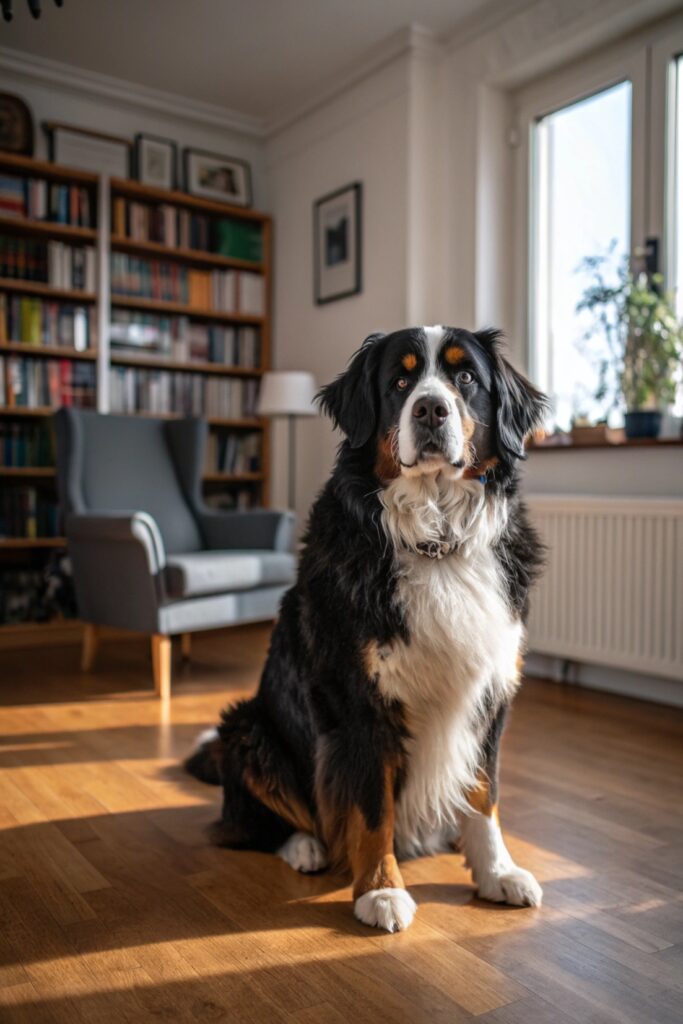 Bernese Mountain Dog — Gentle Giant Large Dog Breed Posing at Home
