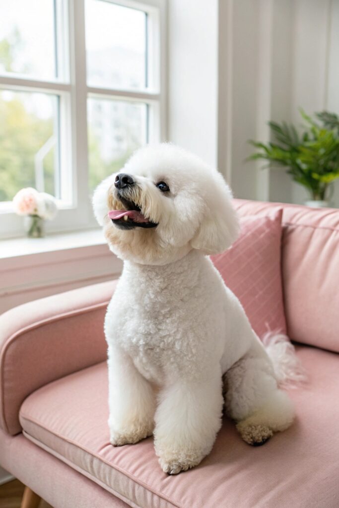 Bichon Frise calm small dog breed with gentle expression