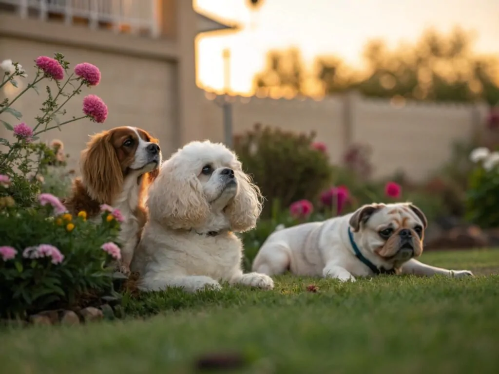 Calm small dogs showing relaxed and gentle temperament indoors