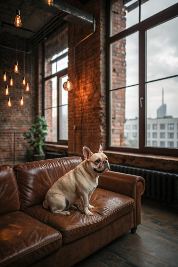 French Bulldog calm small dog breed relaxing in urban home