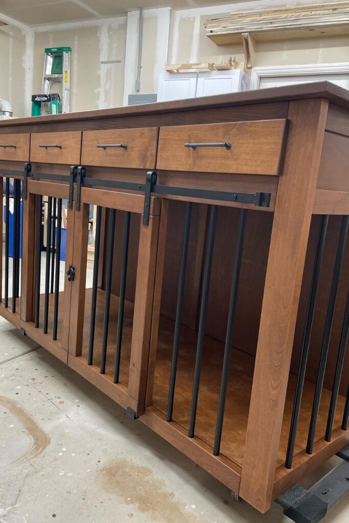 Handmade walnut wood double dog kennel furniture