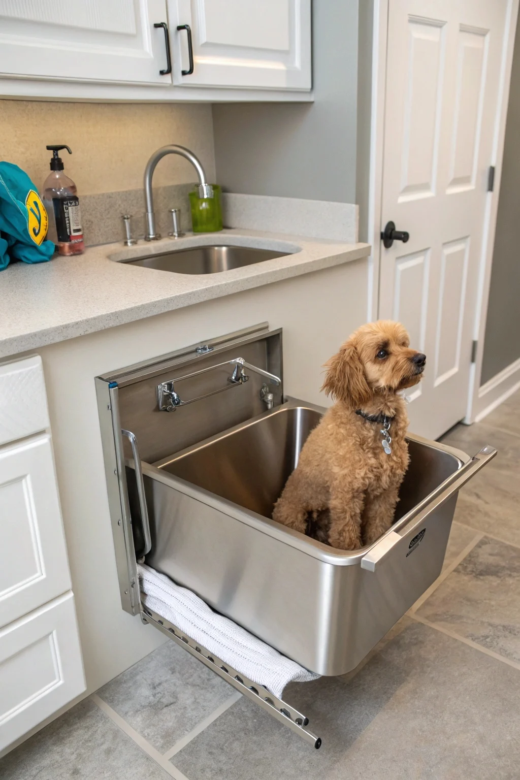 Hydraulic Fold Down Dog Washing Basin Mounted on Wall dog washing station in laundry room