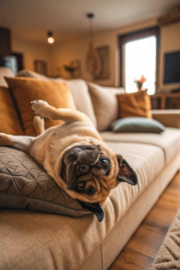 Pug calm small dog breed with relaxed and lovable expression