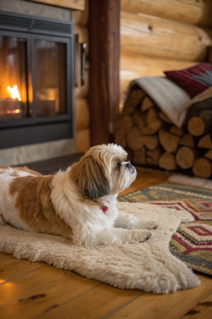 Shih Tzu calm small dog resting in a cozy indoor space
