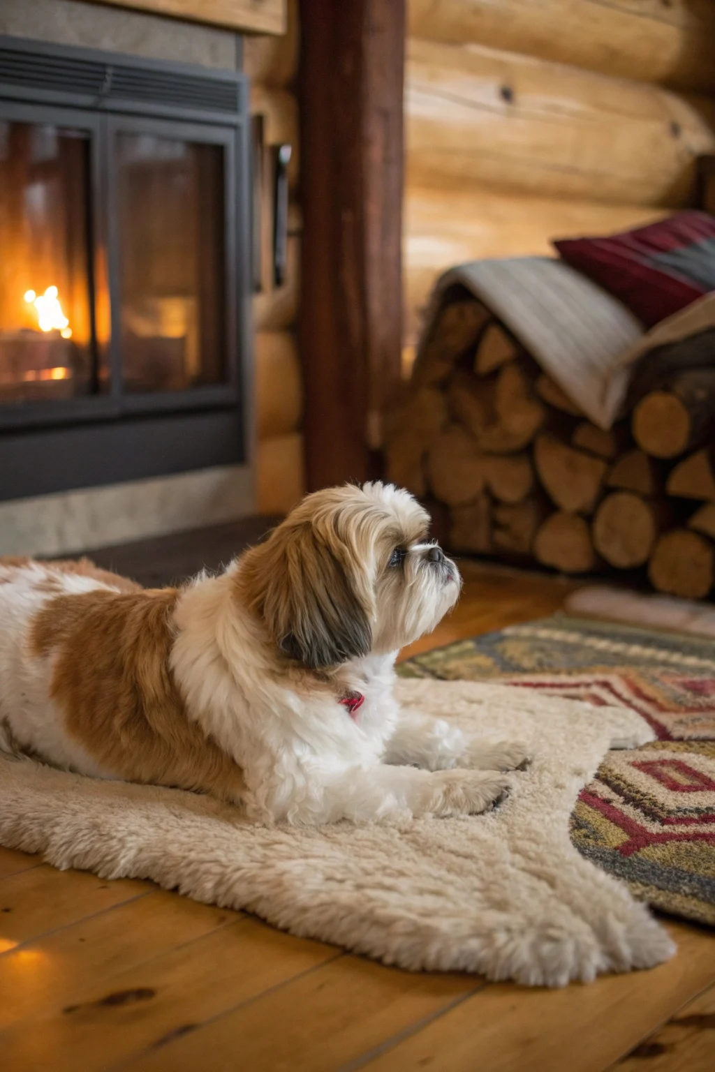 Shih Tzu calm small dog resting in a cozy indoor space