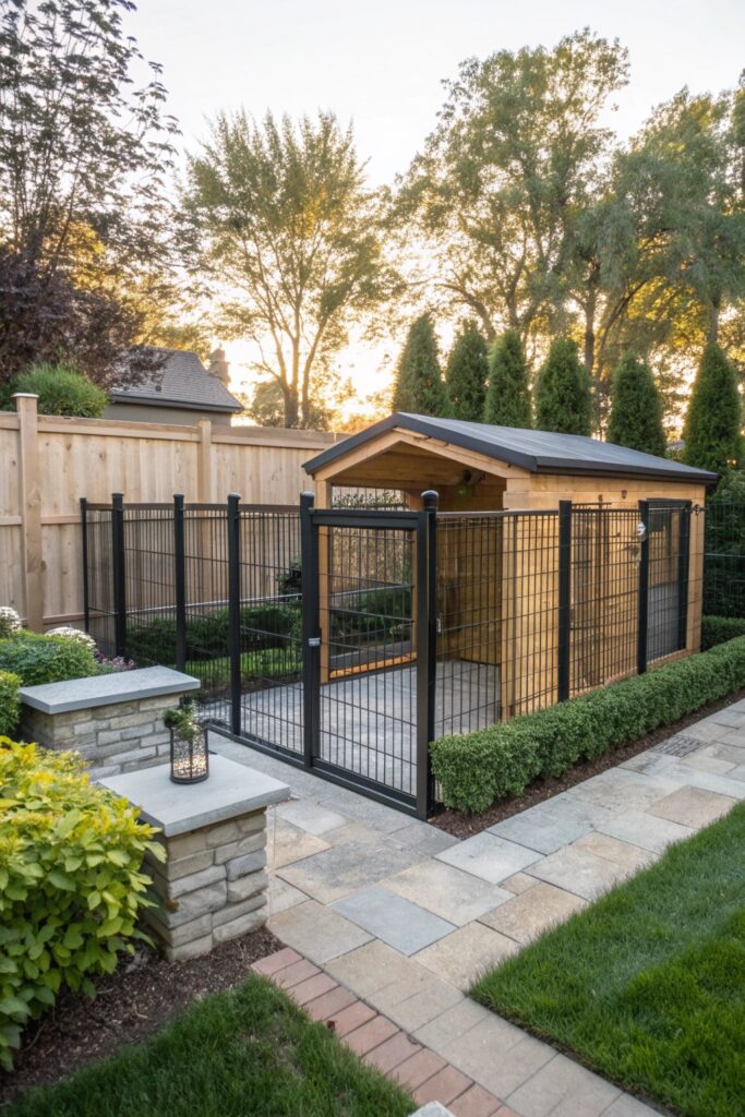 backyard kennel integrated into landscaping