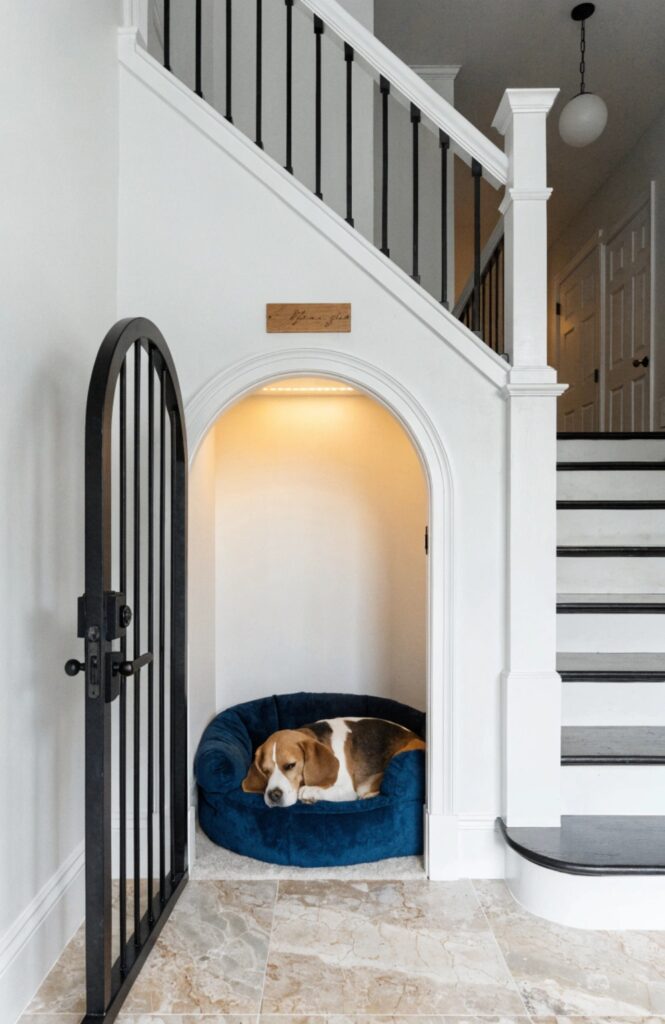 built in under stair luxury dog kennel suite