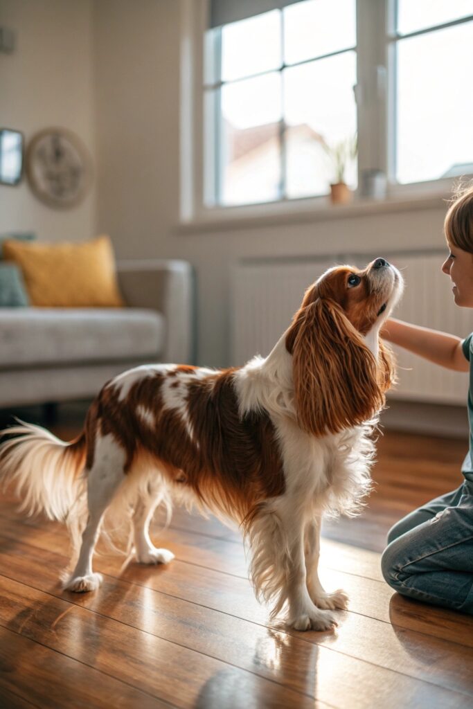 Cavalier King Charles Spaniel small dog with kid