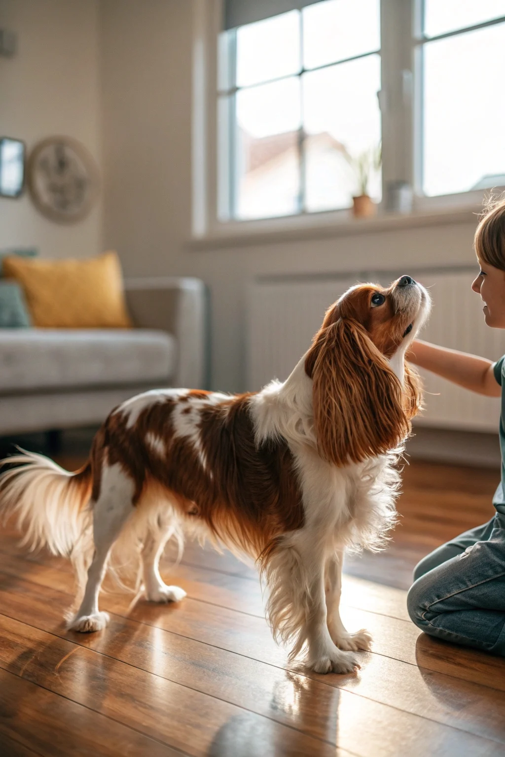 Cavalier King Charles Spaniel small dog with kid