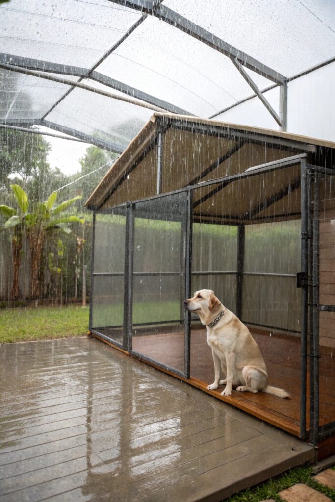 covered kennel with full roof panel