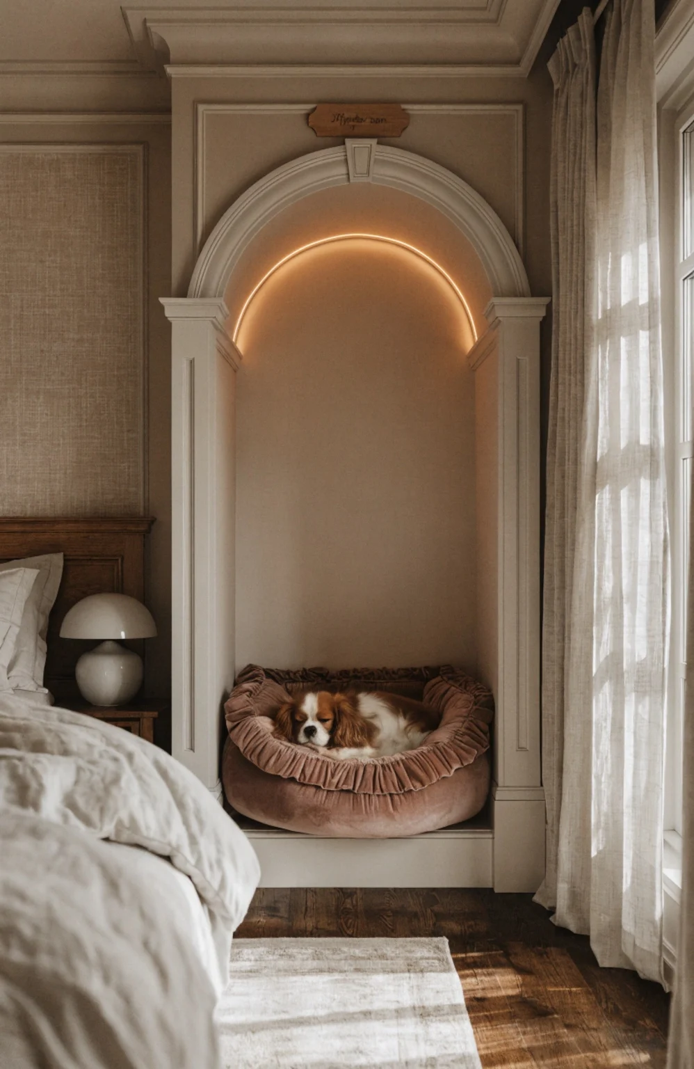 cozy alcove kennel with ambient lighting