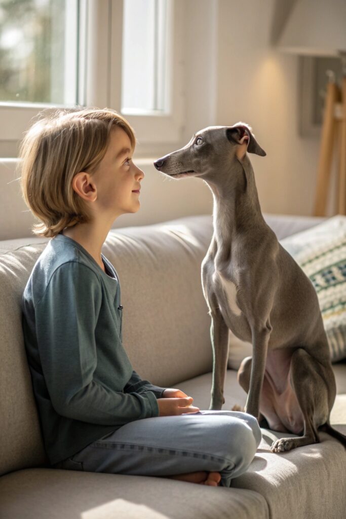 talian Greyhound with gentle child - child friendly dogs for quieter families