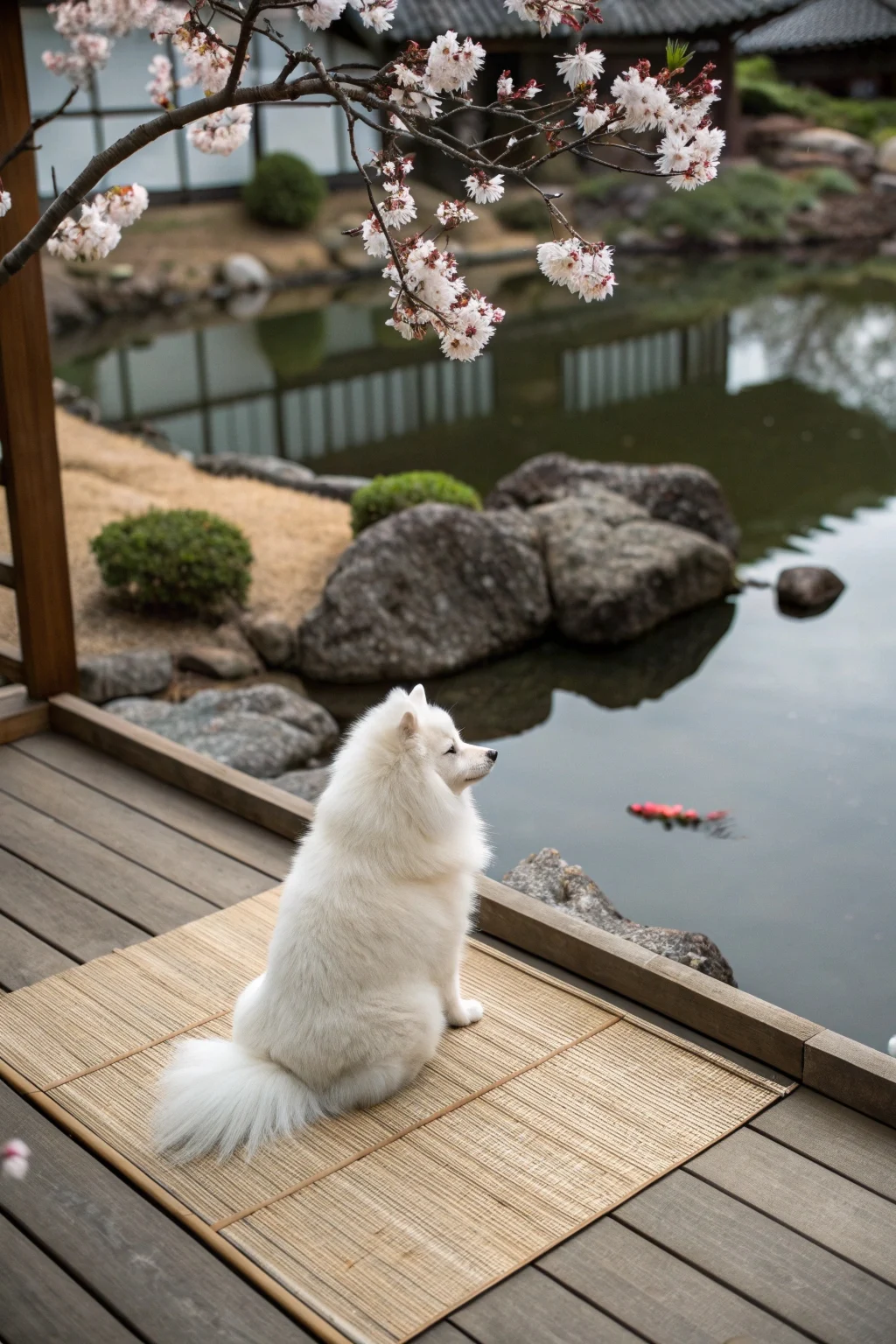 Japanese Spitz white dog sitting
