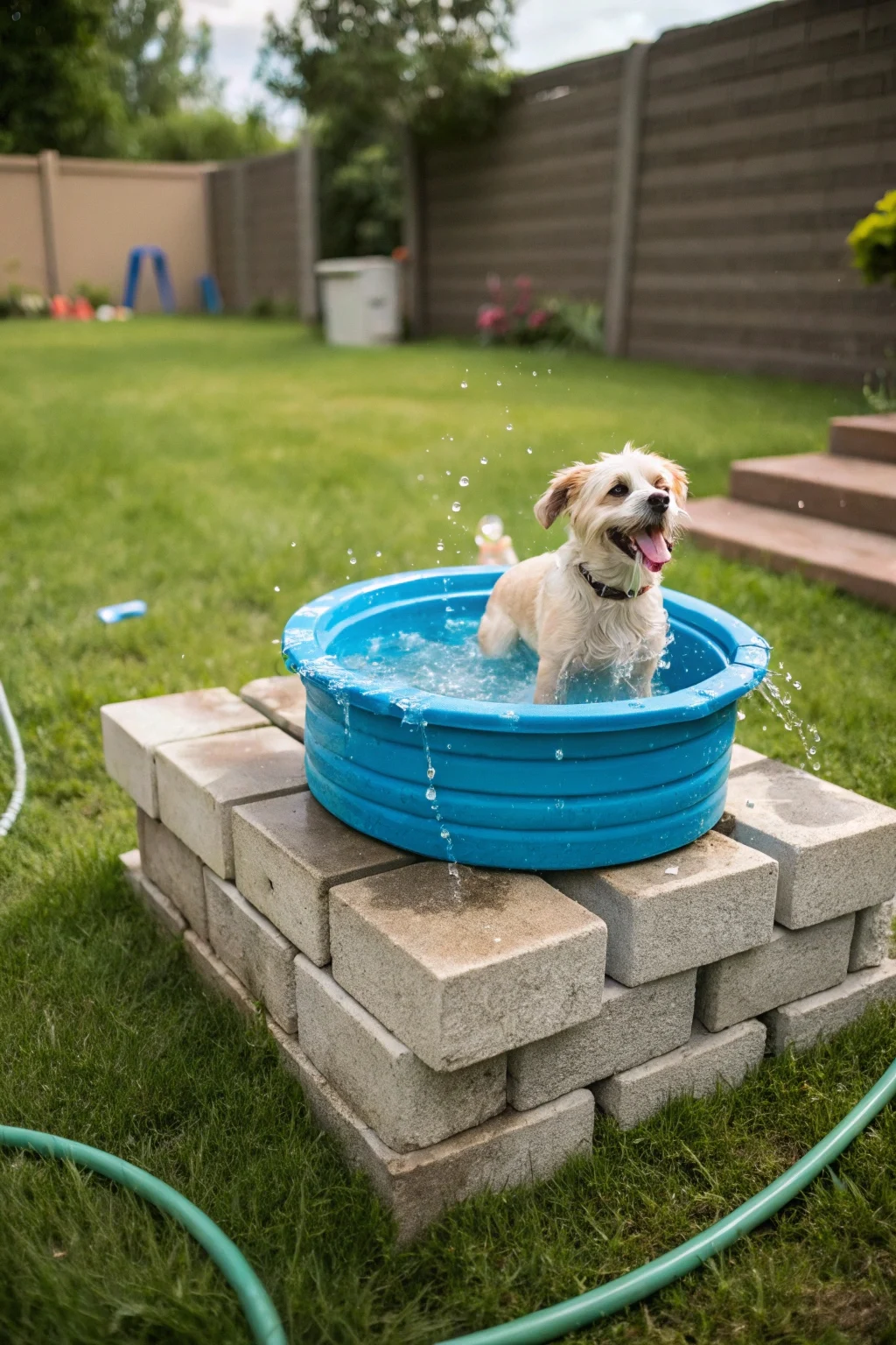 kiddie pool dog bath setup