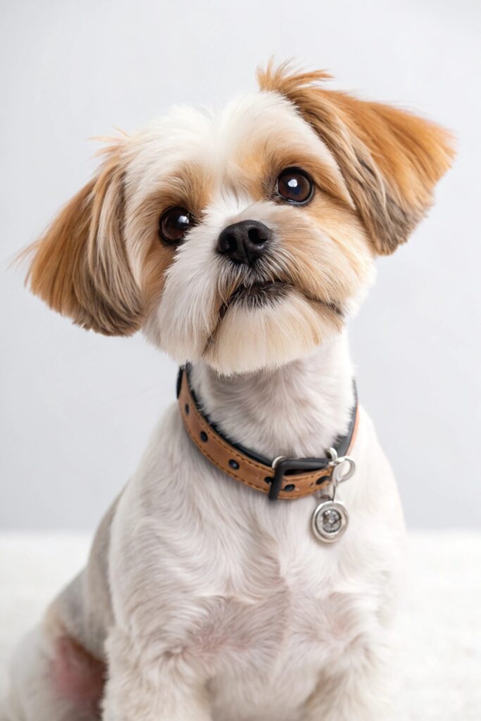 Small dog with simple practical short haircut showing easy-care grooming
