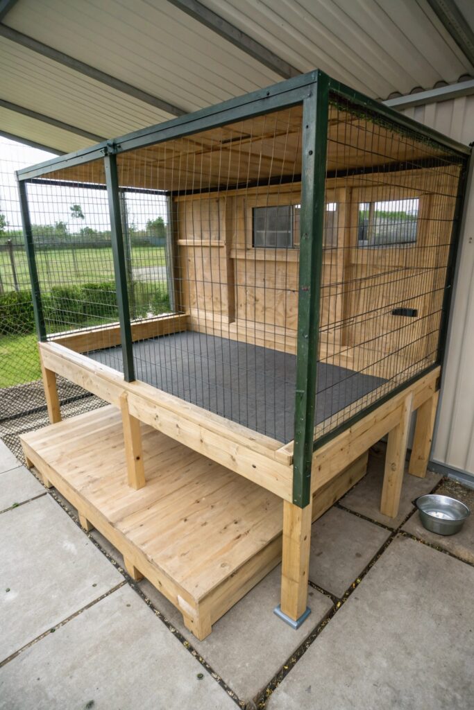 outdoor dog kennel with raised platform bed