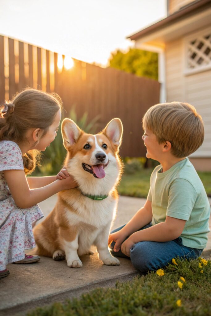 Pembroke Welsh Corgi with children - best small dog breeds for kids who want medium energy