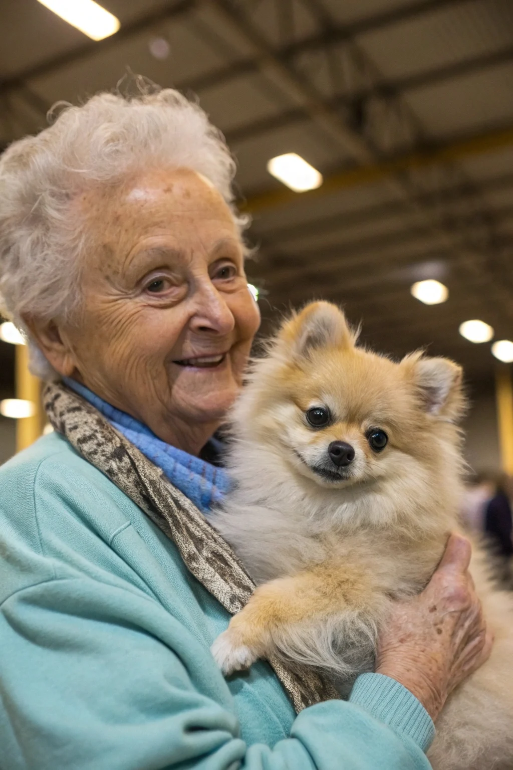 Pomeranian - tiny fluffy dog with bold personality, extremely portable for senior owners