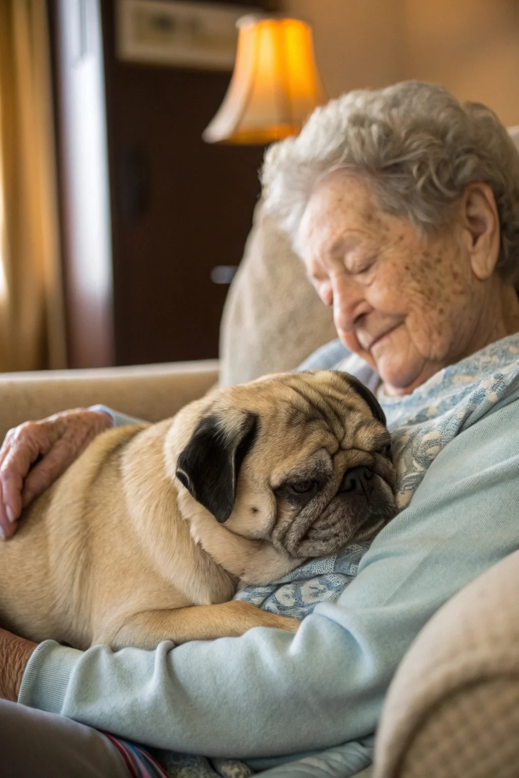 Pug - charming low-energy lap dog with minimal grooming needs, ideal for seniors