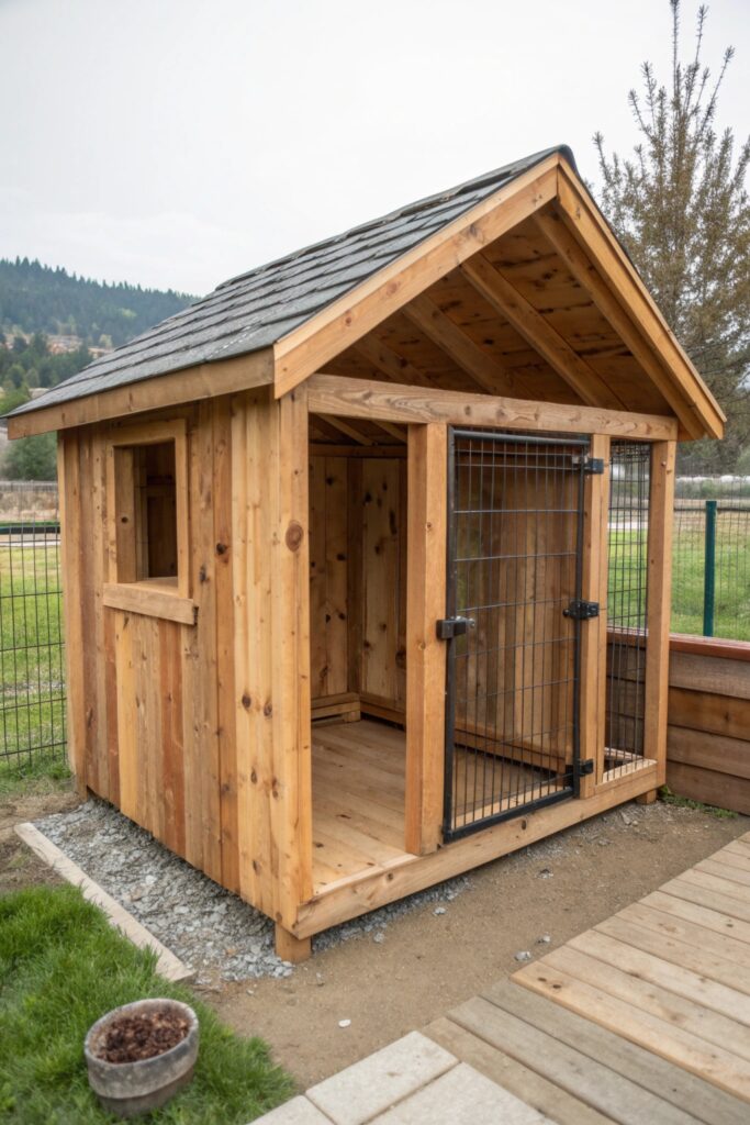 rustic wooden kennel outdoor