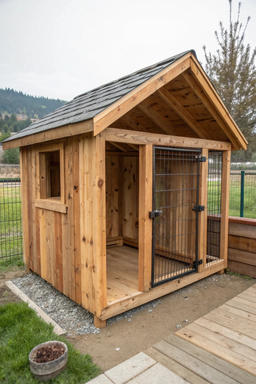 rustic wooden kennel outdoor