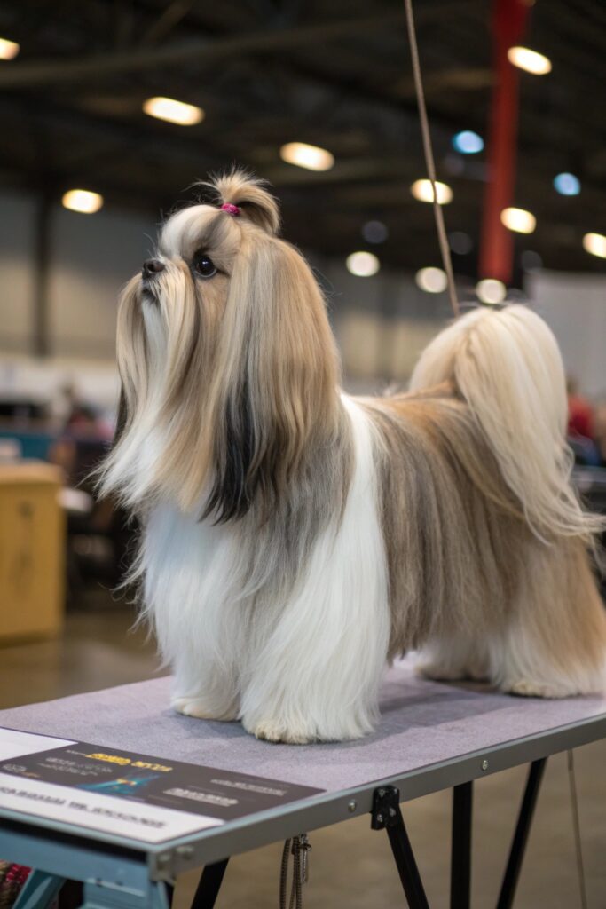 Shih Tzu with long flowing show coat reaching the ground