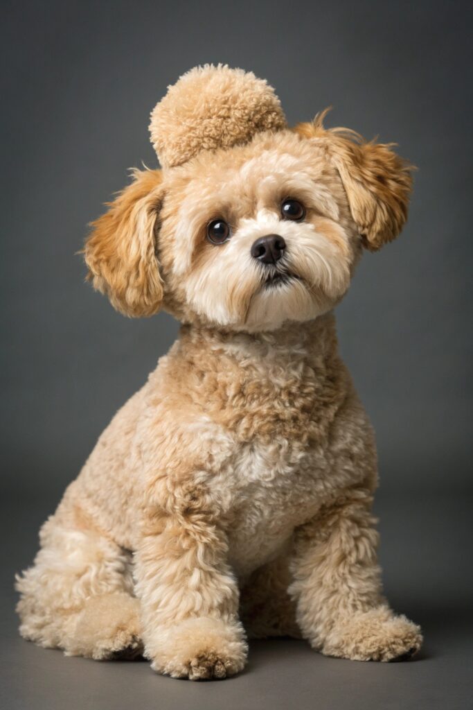Small dog with teddy bear cut showing rounded fluffy face and plush appearance