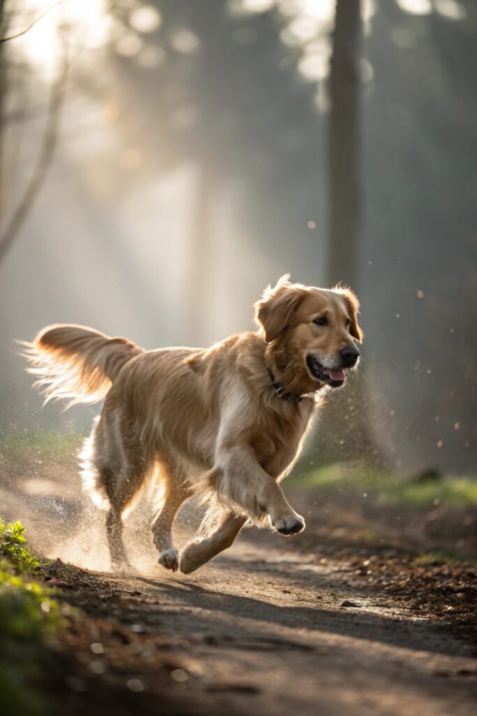 Athletic golden retriever with a sleek field cut, showcasing practical golden retriever grooming styles for active outdoor dogs