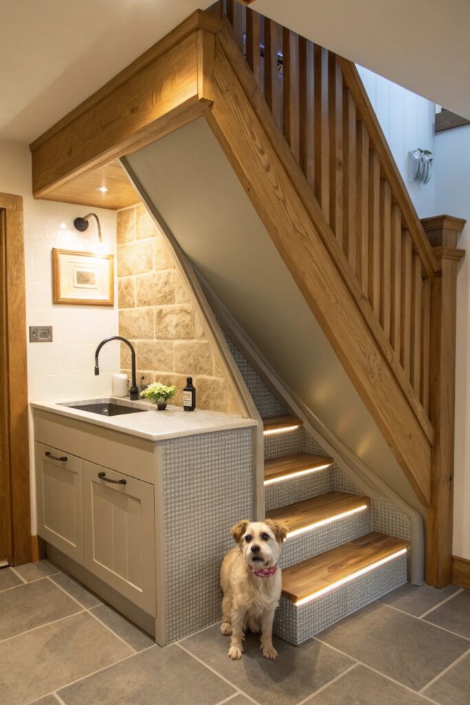 under stairs dog bathing niche
