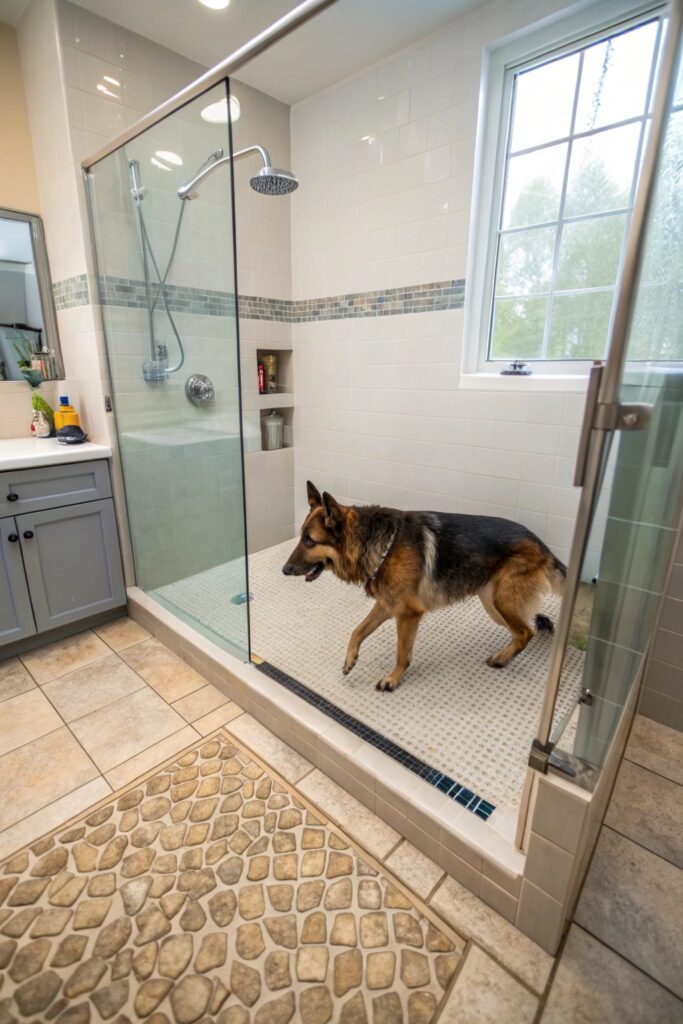 walk in floor level shower in laundry