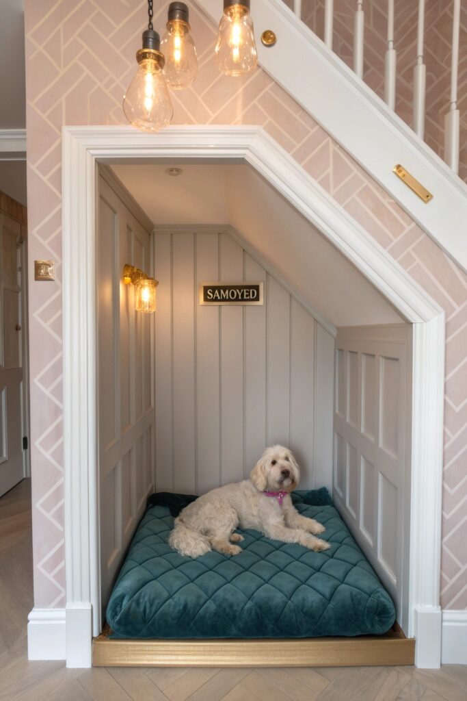 luxury under stairs dog kennel with premium interior finishes