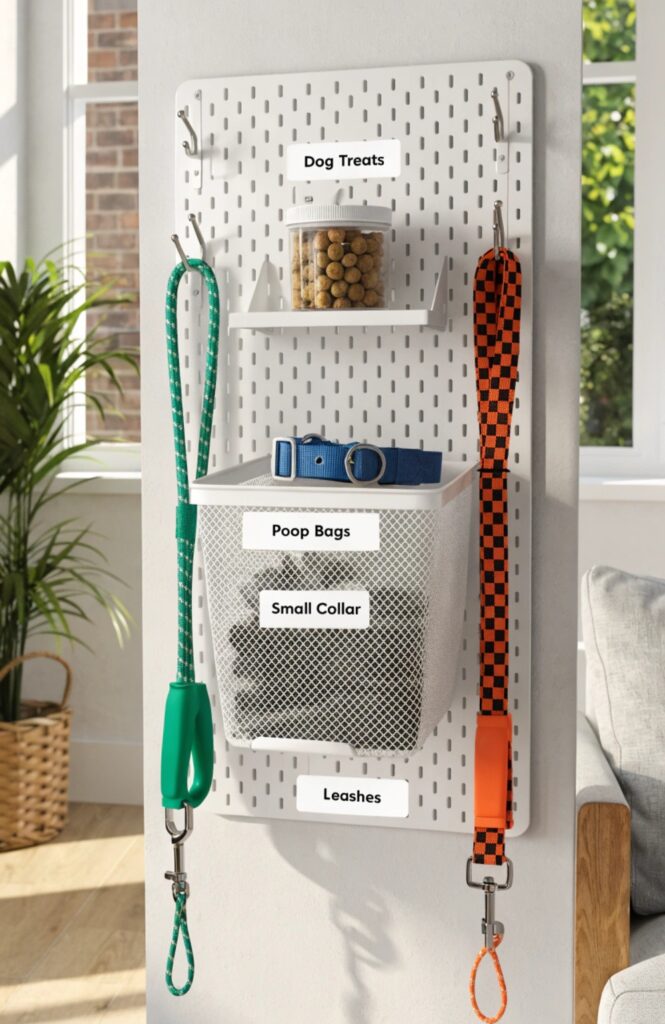 pegboard dog leash organizer station