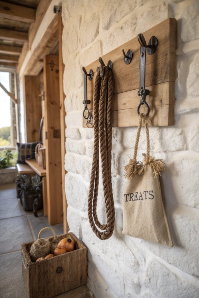 rustic reclaimed wood leash station