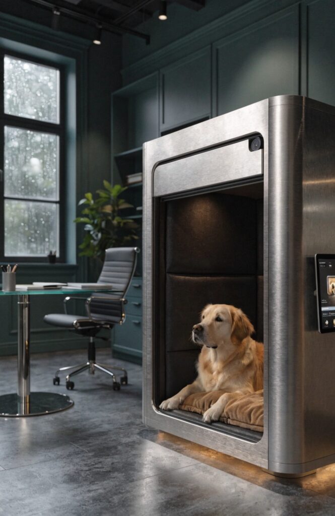 smart luxury dog kennel with automated door climate control and built-in camera