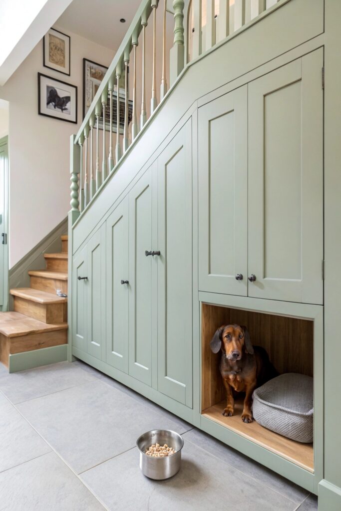 hidden under stairs dog kennel with cabinet style doors