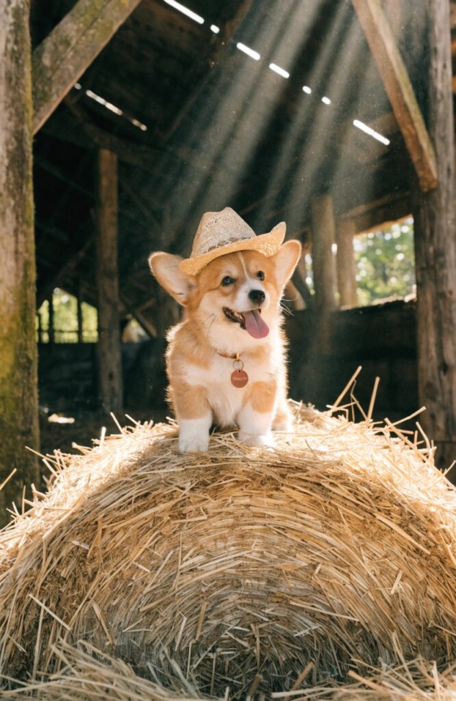 cute puppy wearing adorable western name collar on hay bale