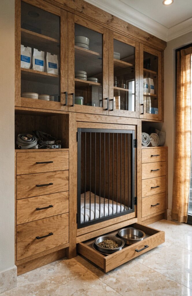 dog kennel cabinet built ins with overhead storage drawers