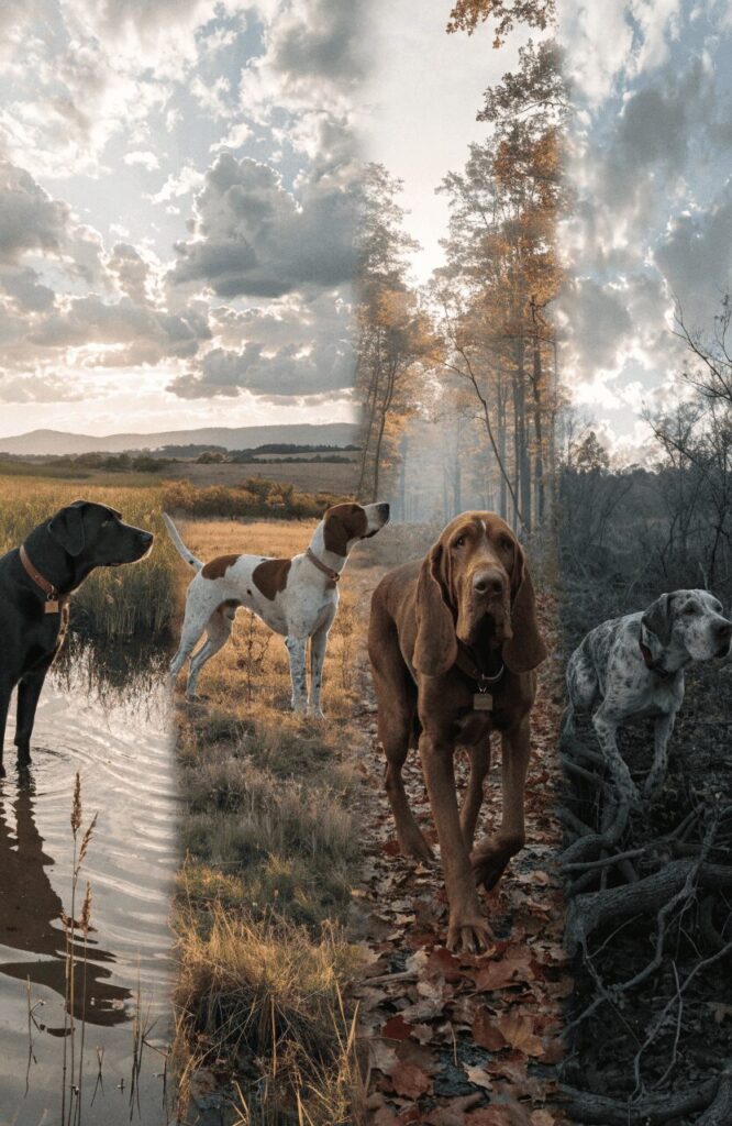 names for hunting dogs shown by game and habitat type
