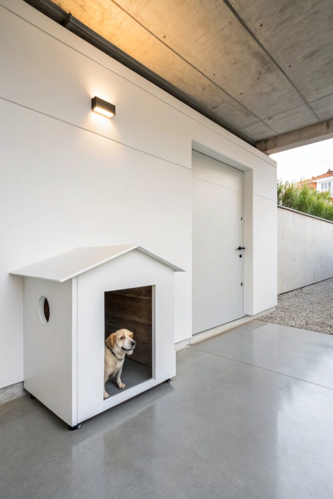 modern minimalist built in dog kennel white flush wall