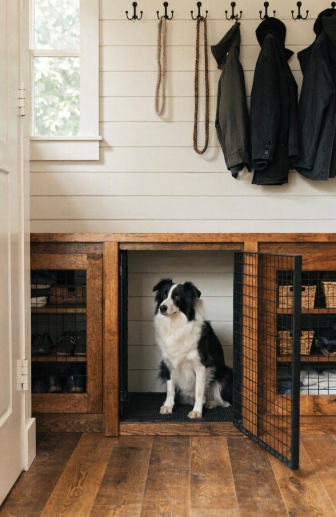 mudroom dog kennel built ins with bench real interior