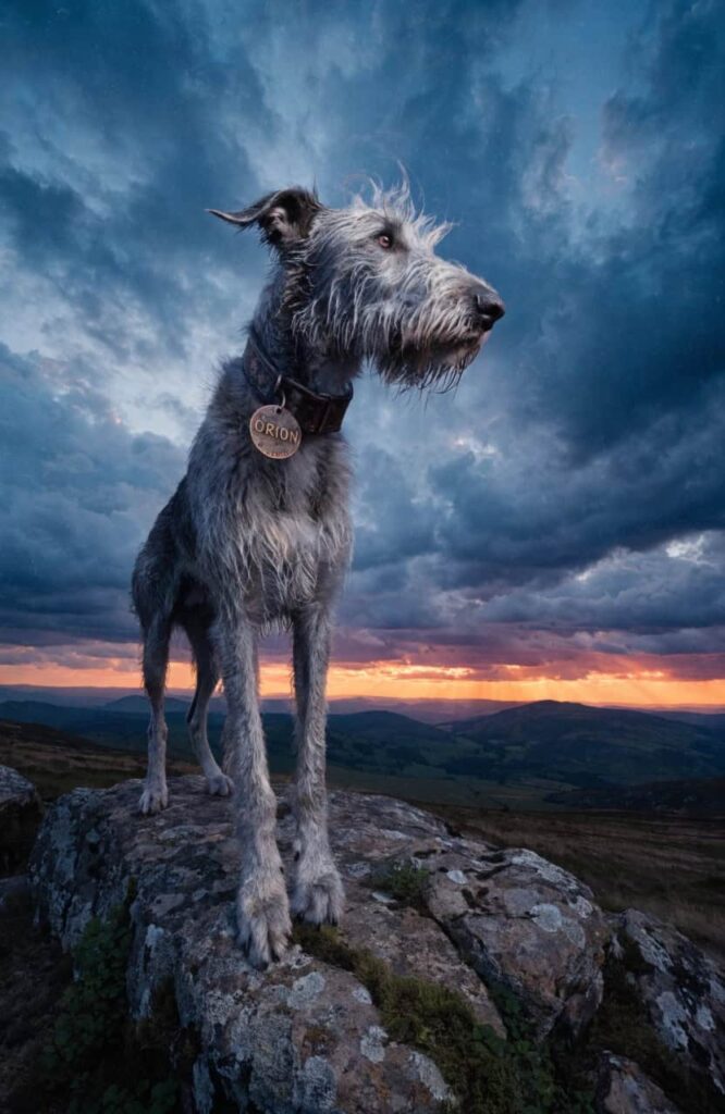 hunting dog names from mythology in dramatic twilight photo