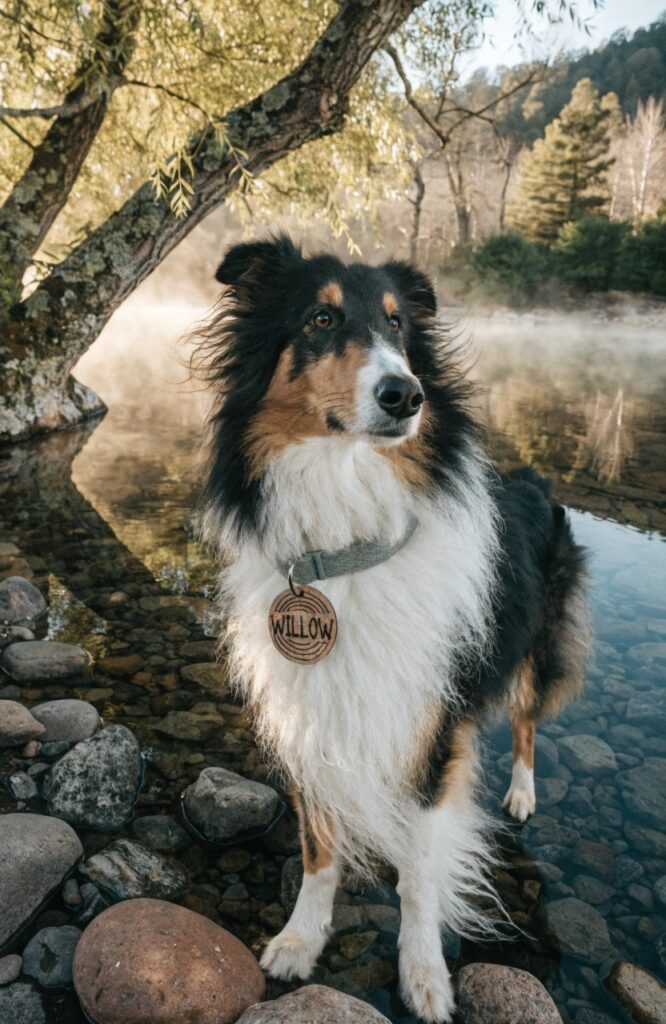 female dog with nature inspired western name in forest meadow