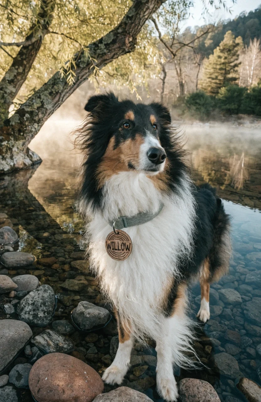 female dog with nature inspired western name in forest meadow