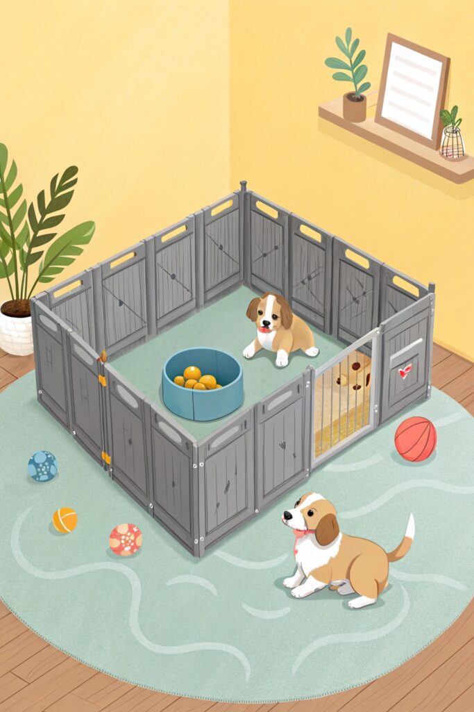 open concept indoor dog playpen zone for puppies