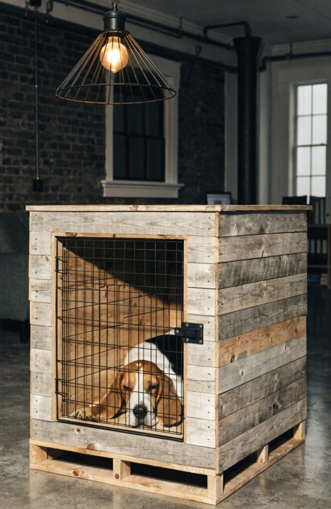 diy wood dog kennel cover made from reclaimed pallet planks