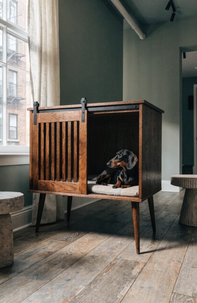 sliding door dog kennel cabinet space saving